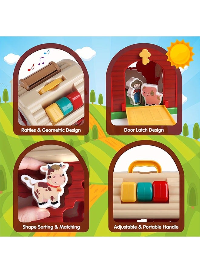 Red Take-Along Sorting Barn Toy with Handle, 10 Farm Play Pieces - Farm Toys, Shape Sorting & Stacking Learning Toys Christmas Birthday Gift for Youngsters Boys Girls Halloween Christmas Gift - Image 5