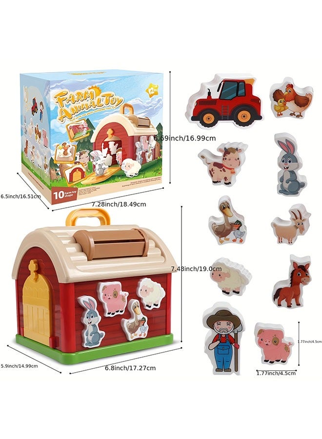 Red Take-Along Sorting Barn Toy with Handle, 10 Farm Play Pieces - Farm Toys, Shape Sorting & Stacking Learning Toys Christmas Birthday Gift for Youngsters Boys Girls Halloween Christmas Gift - Image 2