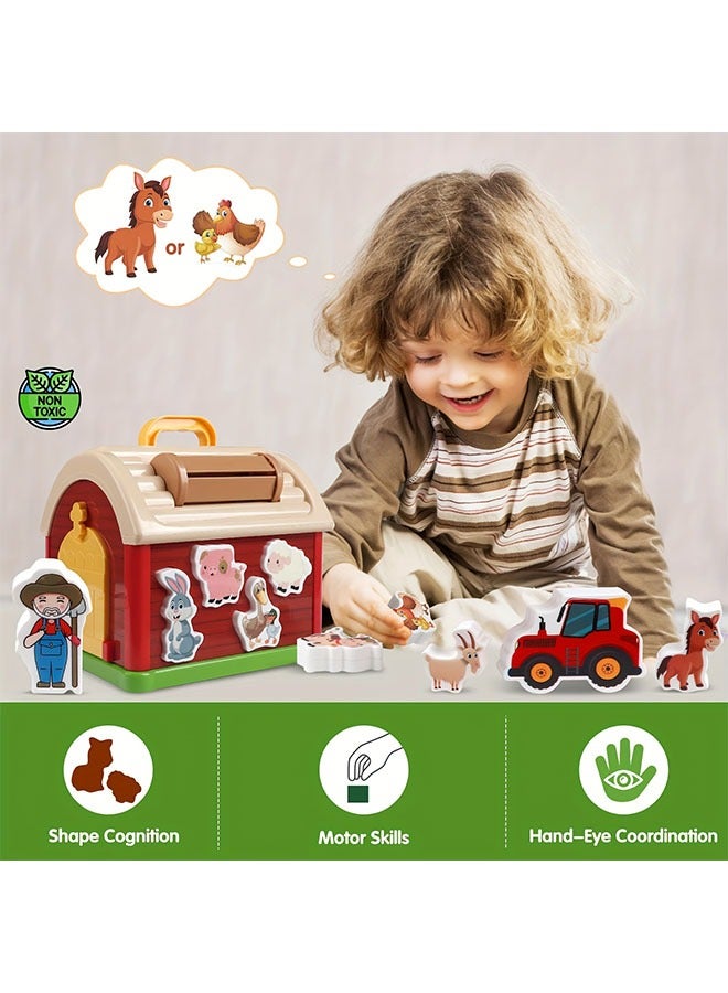 Red Take-Along Sorting Barn Toy with Handle, 10 Farm Play Pieces - Farm Toys, Shape Sorting & Stacking Learning Toys Christmas Birthday Gift for Youngsters Boys Girls Halloween Christmas Gift - Image 3