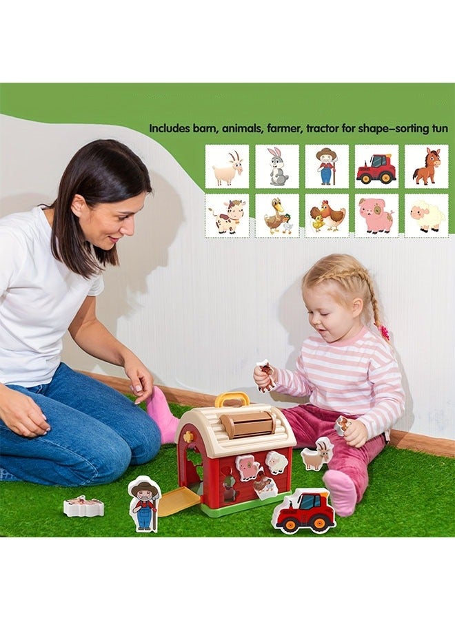 Red Take-Along Sorting Barn Toy with Handle, 10 Farm Play Pieces - Farm Toys, Shape Sorting & Stacking Learning Toys Christmas Birthday Gift for Youngsters Boys Girls Halloween Christmas Gift - Image 4