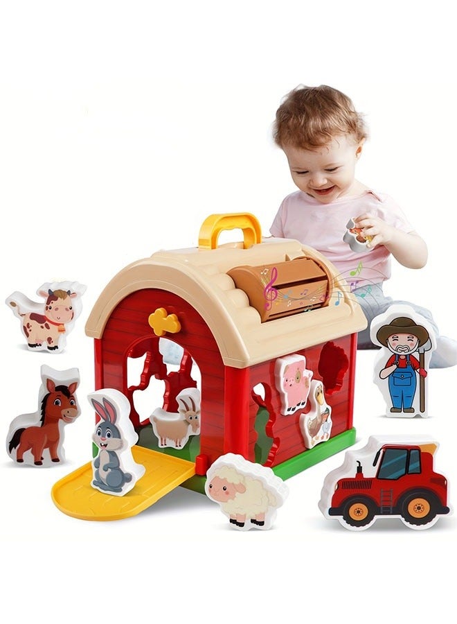 Red Take-Along Sorting Barn Toy with Handle, 10 Farm Play Pieces - Farm Toys, Shape Sorting & Stacking Learning Toys Christmas Birthday Gift for Youngsters Boys Girls Halloween Christmas Gift - Image 1