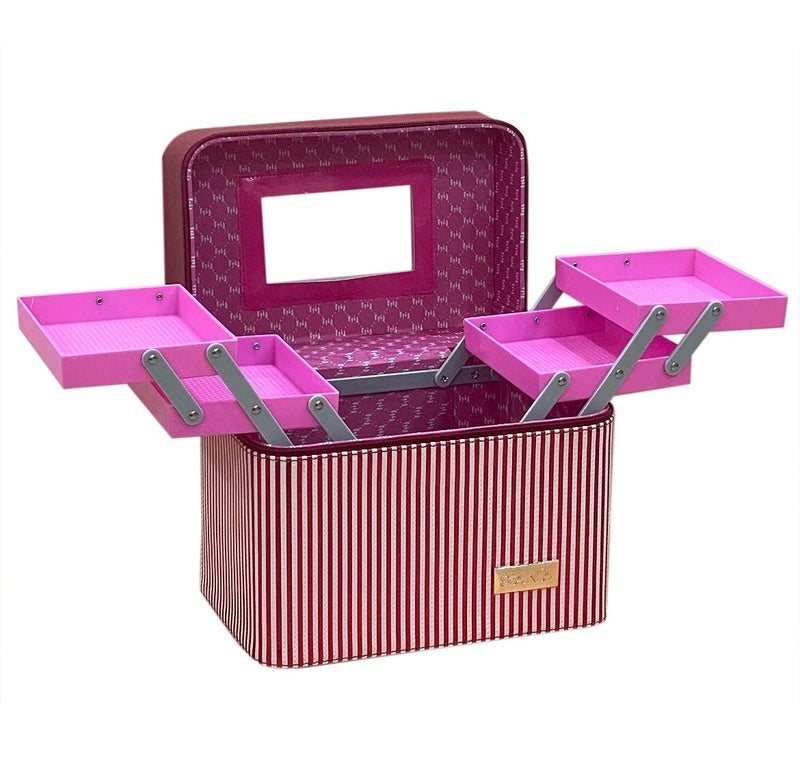 ADSON Leather 2 Sided Open Cosmetic Vanity Box Makeup Box With Mirror (RED) - Image 3