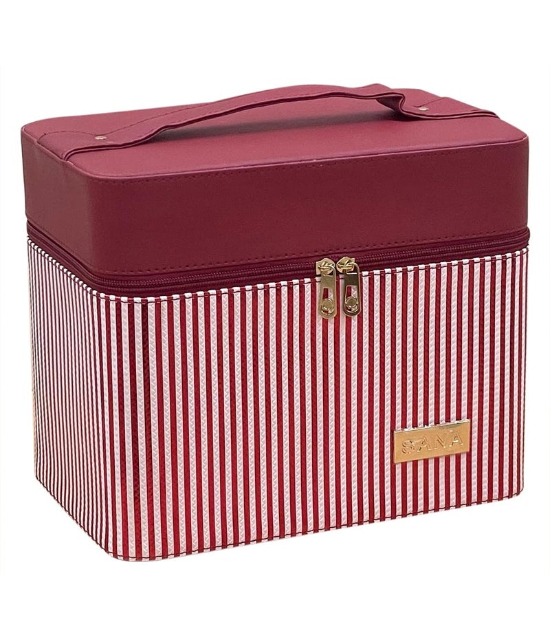ADSON Leather 2 Sided Open Cosmetic Vanity Box Makeup Box With Mirror (RED) - Image 1