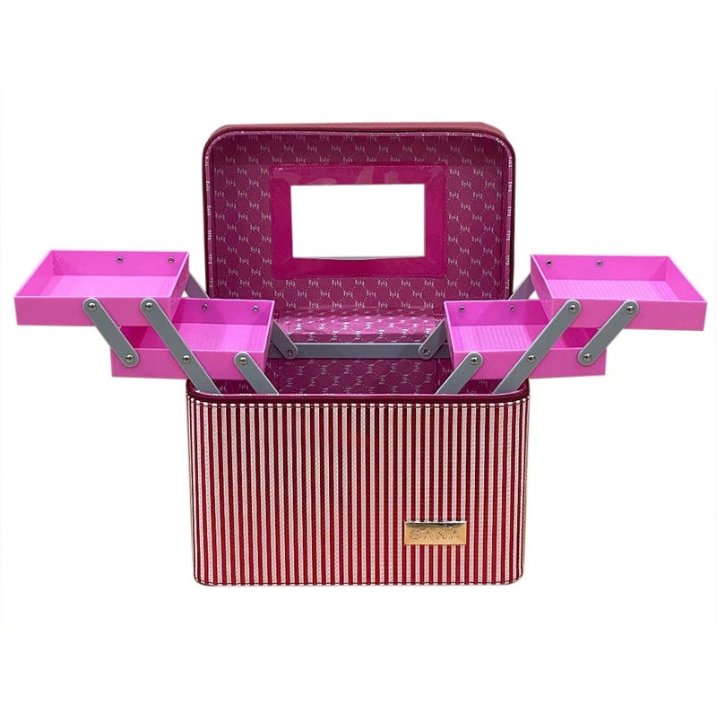 ADSON Leather 2 Sided Open Cosmetic Vanity Box Makeup Box With Mirror (RED) - Image 2