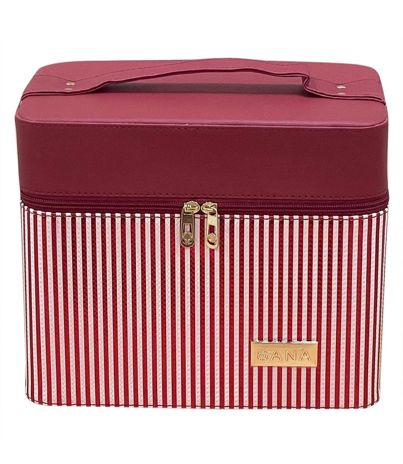 ADSON Leather 2 Sided Open Cosmetic Vanity Box Makeup Box With Mirror (RED) - Image 4