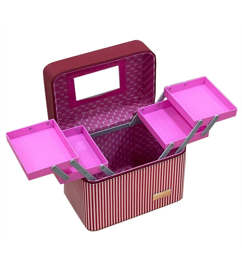 ADSON Leather 2 Sided Open Cosmetic Vanity Box Makeup Box With Mirror (RED) - Image 5