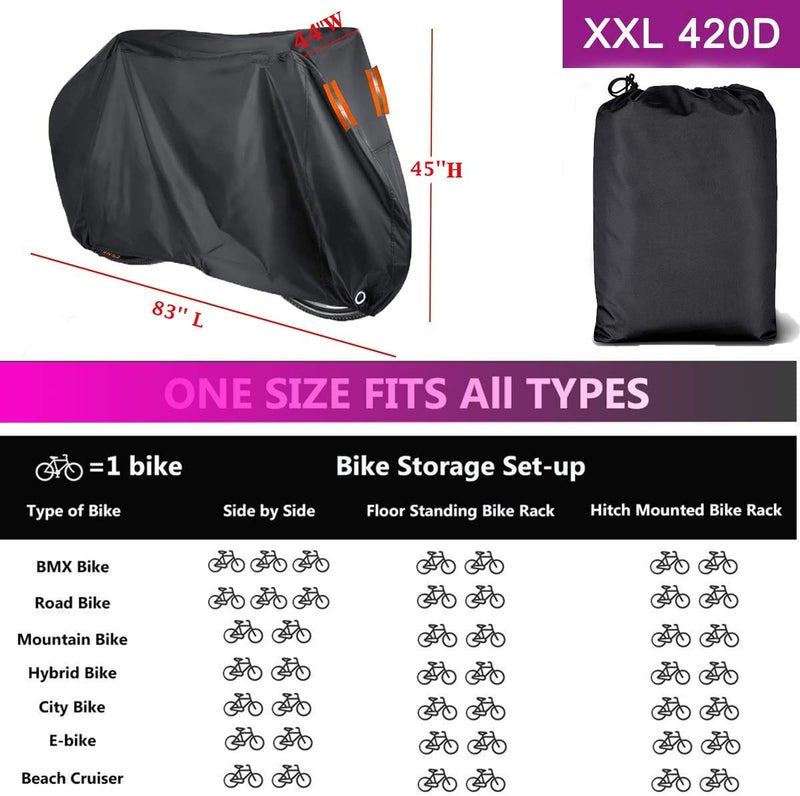 Indeed BUY Bike Cover for 1, 2 or 3 Bikes Waterproof Bicycle Cover Outdoor Bike Storage Covers XL XXL 420D Heavy Duty Rain Sun UV Wind Proof for Mountain Road Electric Bike etc - Image 4