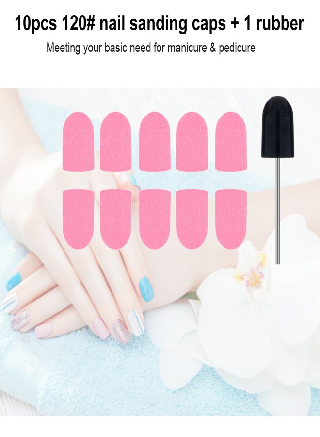 10pcs 120# Nail Sanding Caps Nail Sand Ring Pedicure & Manicure Nail Tool with 1pcs Rubber - Image 3