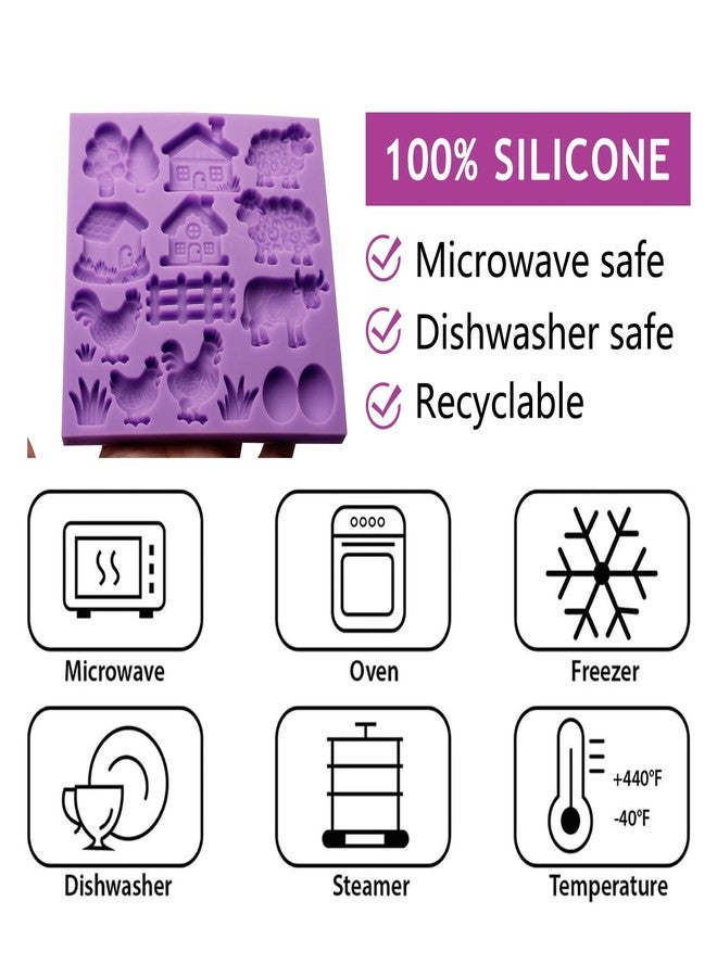 acvcatto Farm Animal Silicone Mold, Lovely Cow Sheep Chicken Fondant Mold for House Design Cake Decorating Tool Biscuit Cookies Sugar Chocolate Hard Dessert Decor, 14 Cavity Baking Mold - Image 3