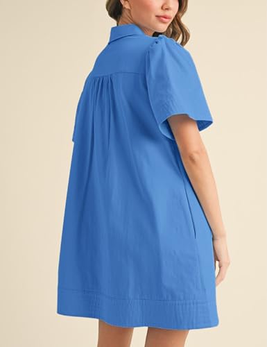 Meyhad Womens Short Sleeve Button Down Mini Shirt Dress Lapel Collar Short Dresses with Pocket(0942-Blue-XL) - Image 4