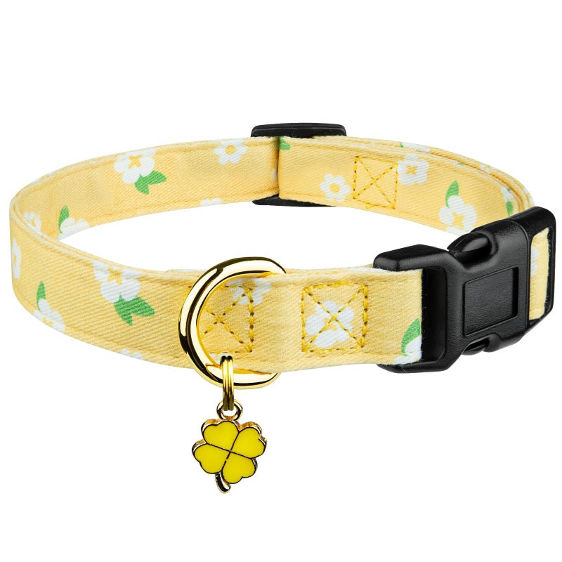 FYEQYAOU Cotton Handmade Dog Collar Cute and Distinctive Patterns Yellow Flower with Pendant for Girl Boy Dogs Collars S - Image 1