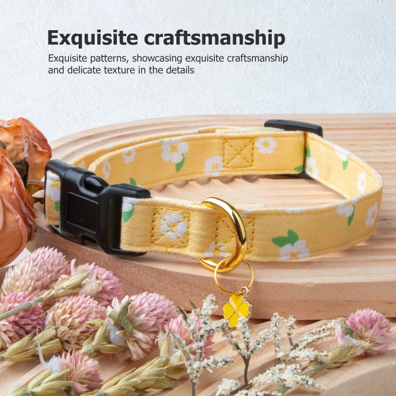 FYEQYAOU Cotton Handmade Dog Collar Cute and Distinctive Patterns Yellow Flower with Pendant for Girl Boy Dogs Collars S - Image 5