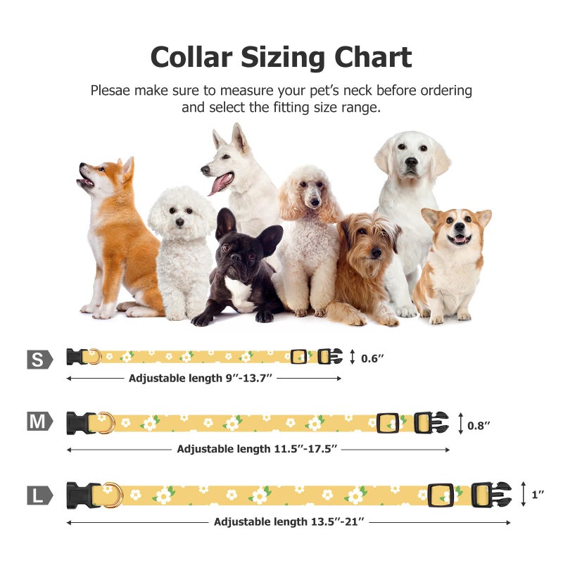 FYEQYAOU Cotton Handmade Dog Collar Cute and Distinctive Patterns Yellow Flower with Pendant for Girl Boy Dogs Collars S - Image 3