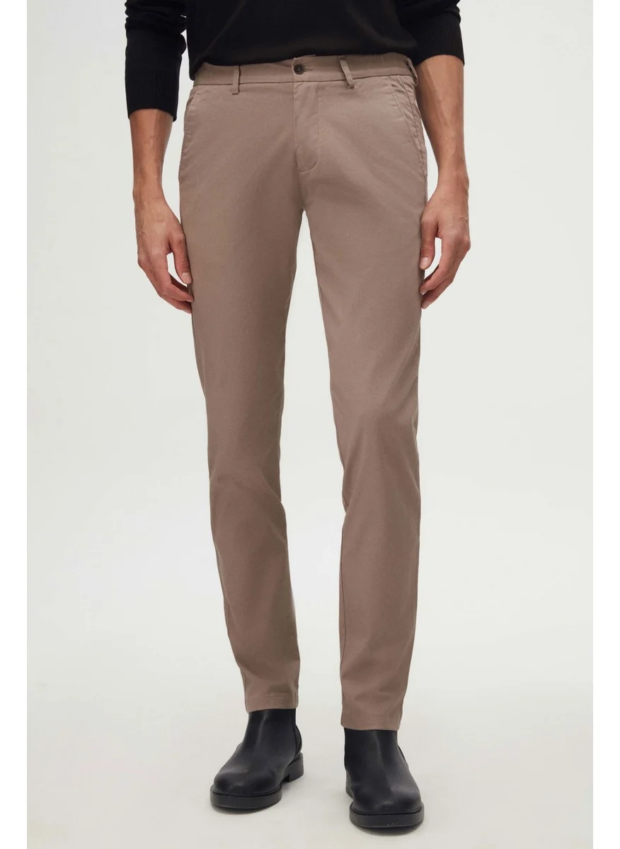 D'S DAMAT Slim Fit Beige Dobby Side Waist Elastic Flexible Lycra Side Pocket Chino Trousers 2HCC3ORT20001