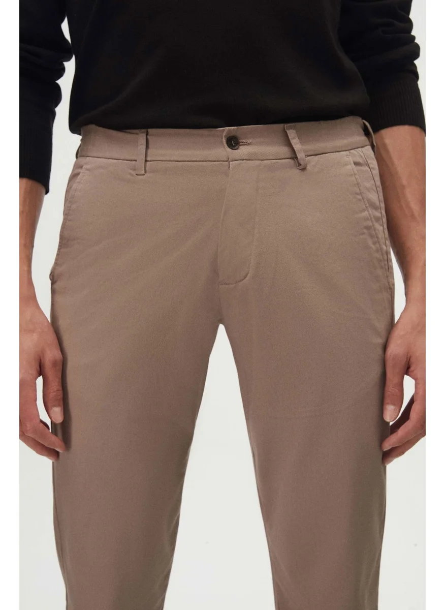 D'S DAMAT Slim Fit Beige Dobby Side Waist Elastic Flexible Lycra Side Pocket Chino Trousers 2HCC3ORT20001