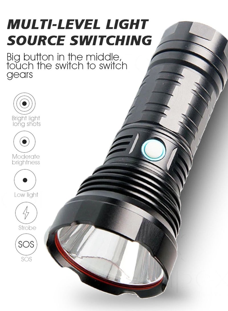 360 5 Modes Rechargeable Flashlight Including Battery, USB Cord and Bag Super Bright, Zoomable, Waterproof LED - Image 1