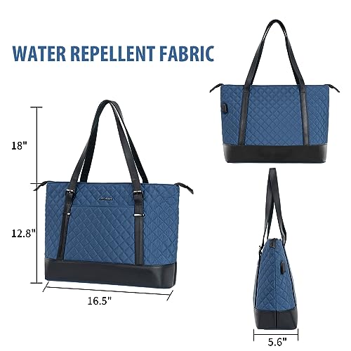 KROSER Laptop Tote Bag 15.6 Inch with USB Port, Large Work Tote Bag Computer Shoulder Bag for Women, Laptop Carrying Case Stylish Handbag Gift for Office Business Travel(Haze Blue) - Image 4