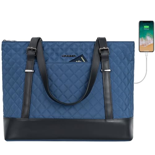 KROSER Laptop Tote Bag 15.6 Inch with USB Port, Large Work Tote Bag Computer Shoulder Bag for Women, Laptop Carrying Case Stylish Handbag Gift for Office Business Travel(Haze Blue) - Image 1