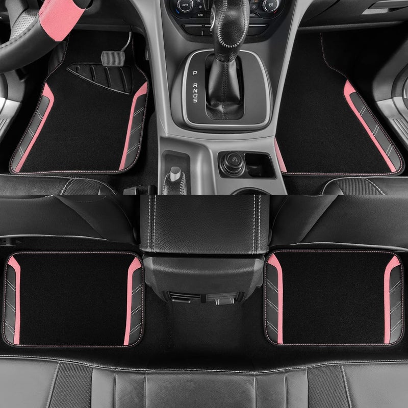 CAR PASS Microfiber Steering Wheel Cover and Waterproof Car Floor Mats Combo - Black and Pink - Image 5