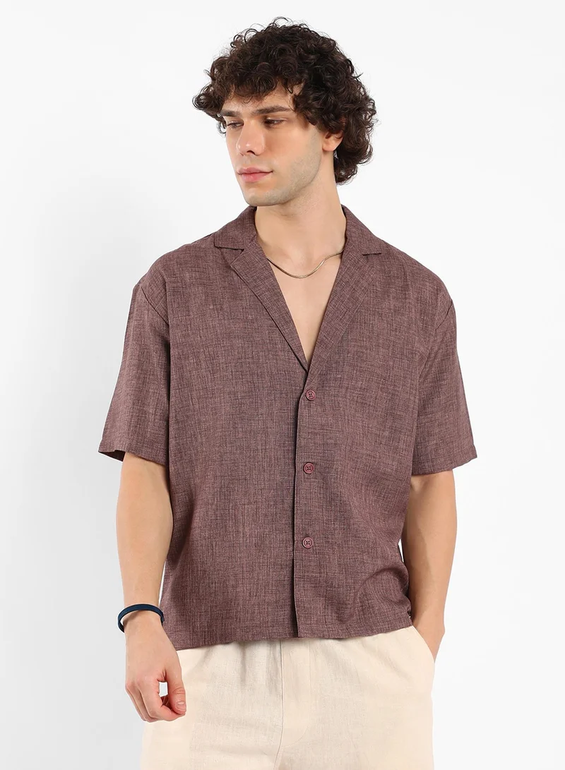 Campus Sutra Men's Brown Stone Heathered Korean Oversized Shirt