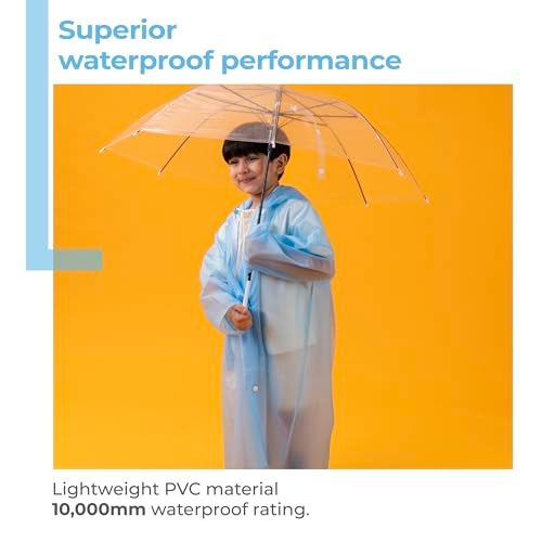 Lifelong Drench Dew Kids Raincoat for Boys & Girls (8-9 Years) | Waterproof Single-Layer PVC Long coat with Adjustable Hood | Lightweight Polyester | Unisex Standard Length Rain Jacket (Sky Blue) - Image 2