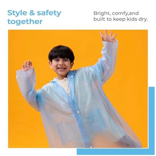 Lifelong Drench Dew Kids Raincoat for Boys & Girls (8-9 Years) | Waterproof Single-Layer PVC Long coat with Adjustable Hood | Lightweight Polyester | Unisex Standard Length Rain Jacket (Sky Blue) - Image 5