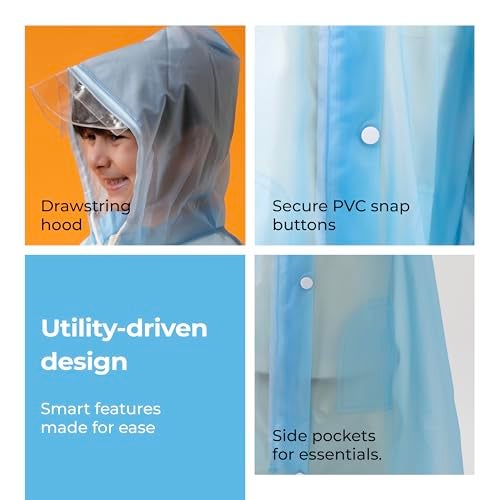 Lifelong Drench Dew Kids Raincoat for Boys & Girls (8-9 Years) | Waterproof Single-Layer PVC Long coat with Adjustable Hood | Lightweight Polyester | Unisex Standard Length Rain Jacket (Sky Blue) - Image 3