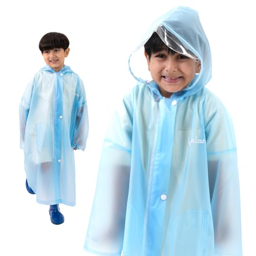 Lifelong Drench Dew Kids Raincoat for Boys & Girls (8-9 Years) | Waterproof Single-Layer PVC Long coat with Adjustable Hood | Lightweight Polyester | Unisex Standard Length Rain Jacket (Sky Blue) - Image 1