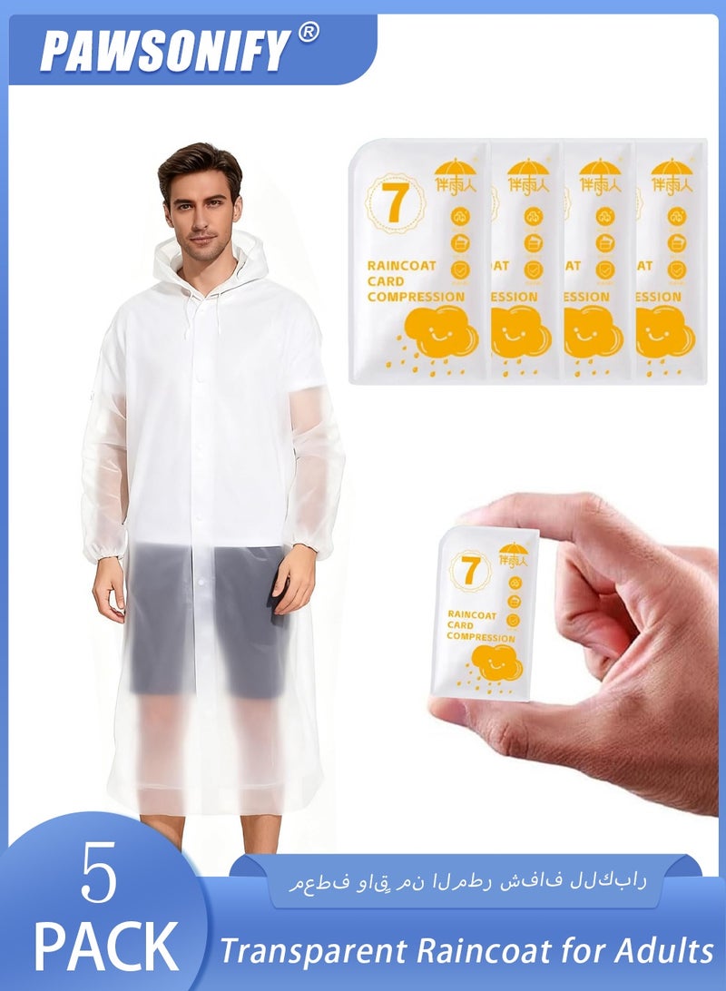 5Pack Transparent Raincoat for Adults, Unisex Disposable Anti-sand and Dust PVC Rain Ponchos Portable Compressed Pocket Raincoat Individually Wrapped Long Rain Poncho with Hood for Women Men Travel