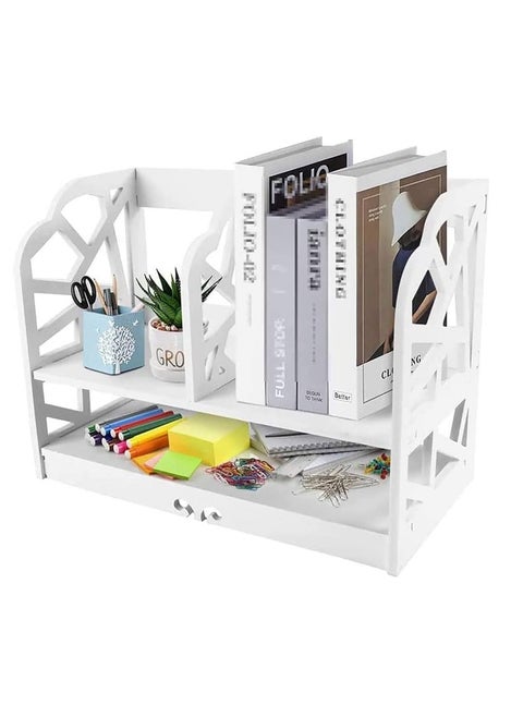 2 Tier Wood Desktop Bookshelf Mini Cute Office Desk Shelves Multipurpose Storage Organizer Display Shelf Rack for Office