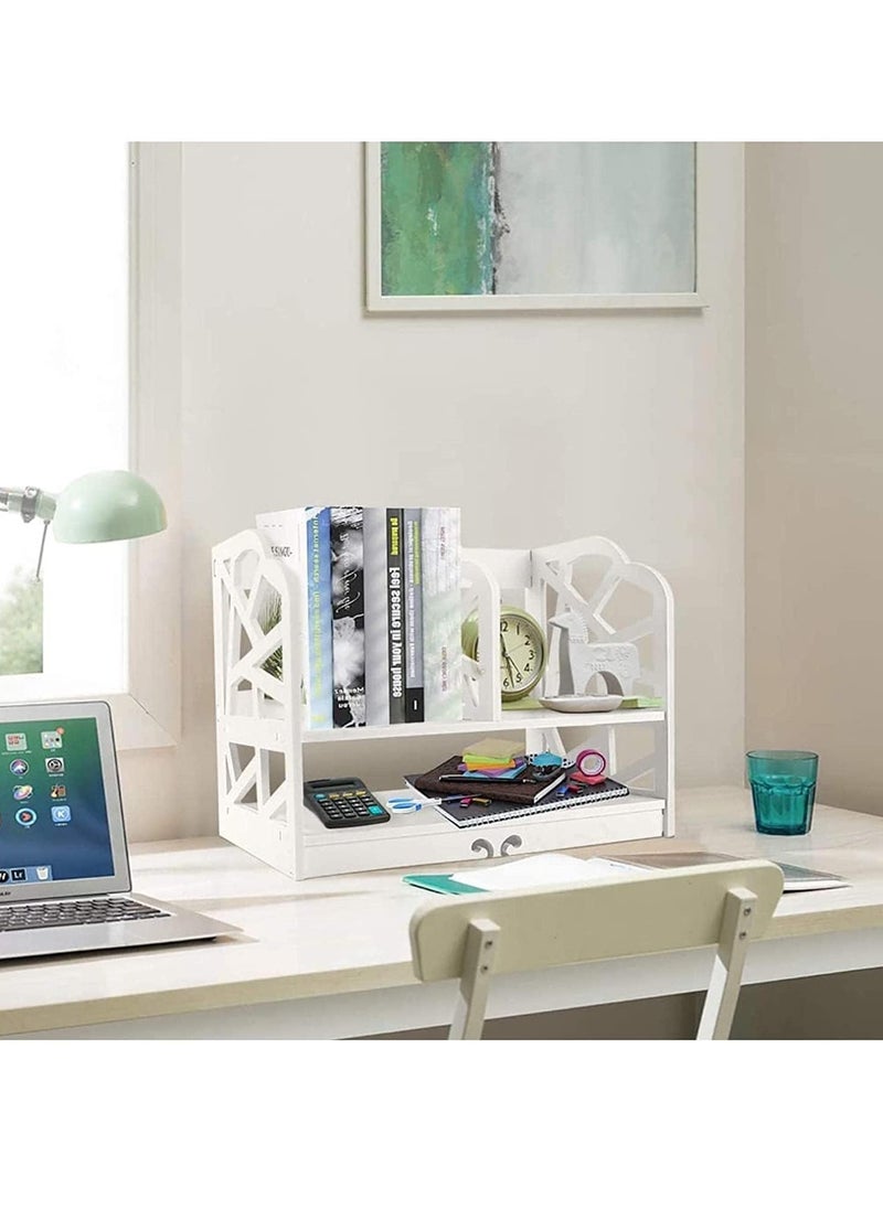 2 Tier Wood Desktop Bookshelf Mini Cute Office Desk Shelves Multipurpose Storage Organizer Display Shelf Rack for Office