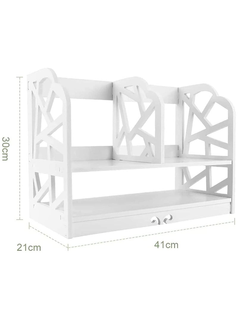 2 Tier Wood Desktop Bookshelf Mini Cute Office Desk Shelves Multipurpose Storage Organizer Display Shelf Rack for Office