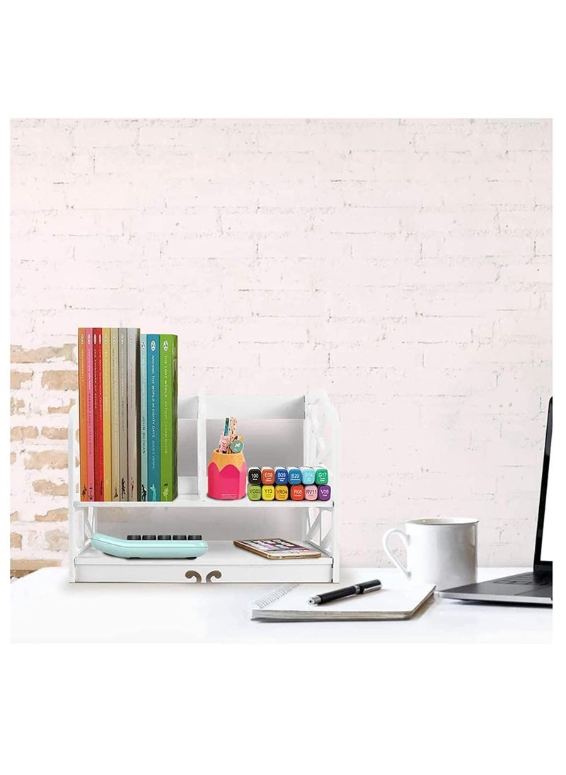 2 Tier Wood Desktop Bookshelf Mini Cute Office Desk Shelves Multipurpose Storage Organizer Display Shelf Rack for Office