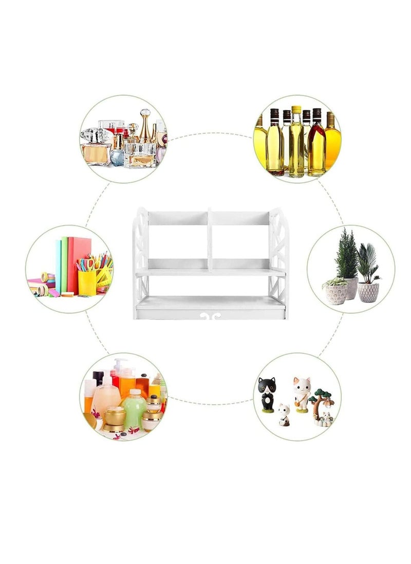 2 Tier Wood Desktop Bookshelf Mini Cute Office Desk Shelves Multipurpose Storage Organizer Display Shelf Rack for Office