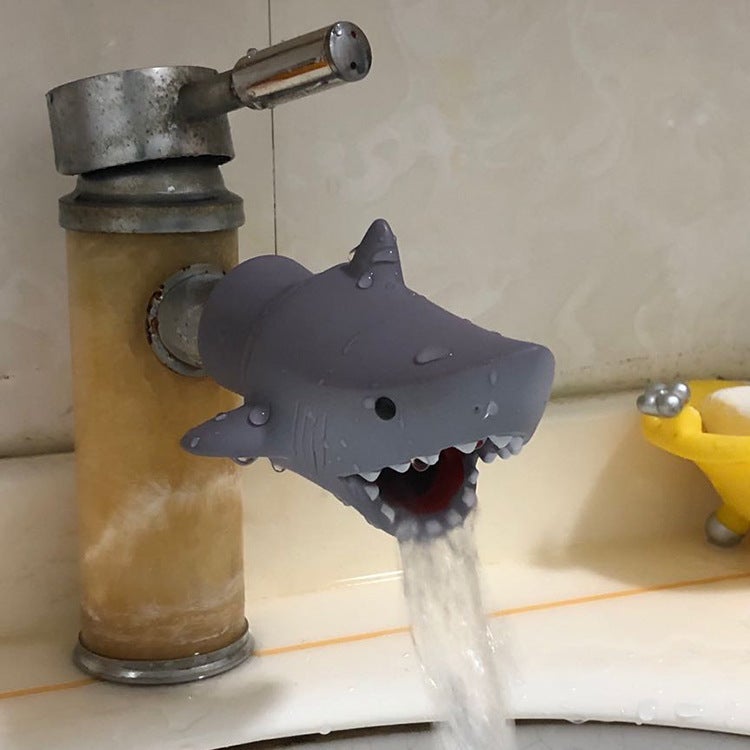 Cartoon children's hand washing extender splash-proof water guide sink baby hand washing aid faucet extension hand washing device(Small Shark) - Image 1