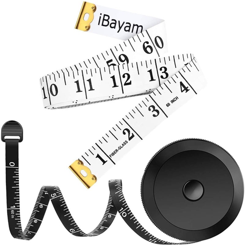 iBayam 2 Pack Tape Measure Measuring Tape Tool for Body Fabric Sewing Tailor Cloth Knitting Vinyl Home Craft Measurements, 60-Inch Soft White & Retractable Double Scales Rulers for Body Weight Loss - Image 1