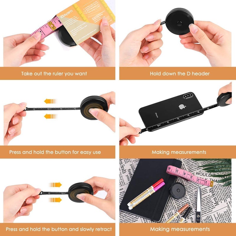 iBayam 2 Pack Tape Measure Measuring Tape Tool for Body Fabric Sewing Tailor Cloth Knitting Vinyl Home Craft Measurements, 60-Inch Soft White & Retractable Double Scales Rulers for Body Weight Loss - Image 4