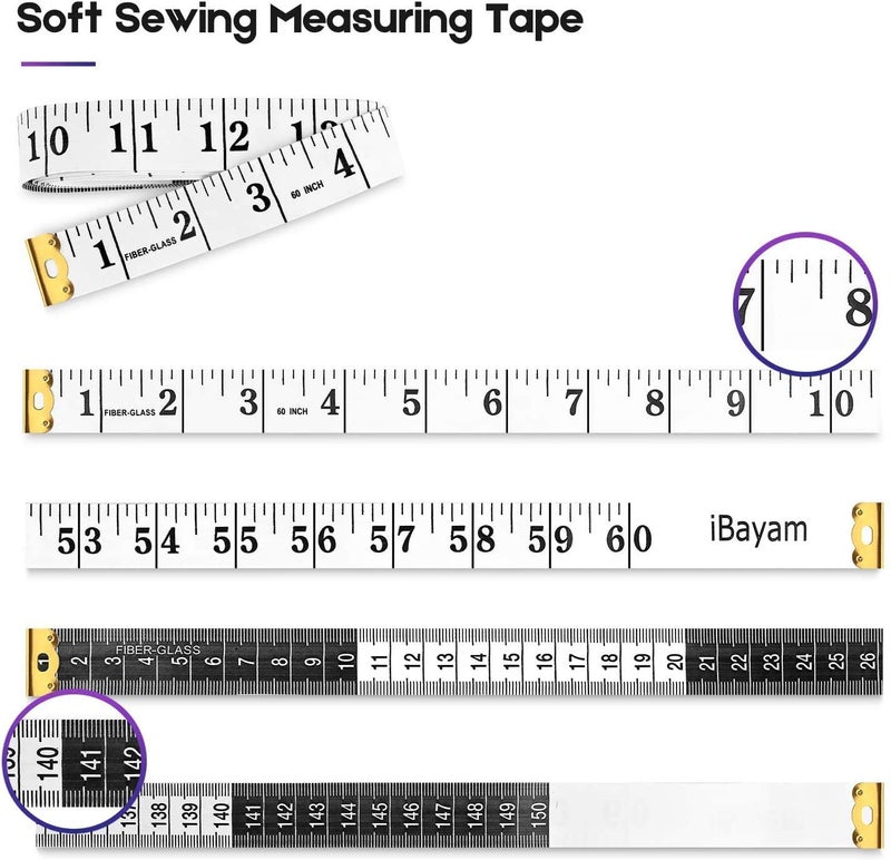 iBayam 2 Pack Tape Measure Measuring Tape Tool for Body Fabric Sewing Tailor Cloth Knitting Vinyl Home Craft Measurements, 60-Inch Soft White & Retractable Double Scales Rulers for Body Weight Loss - Image 3