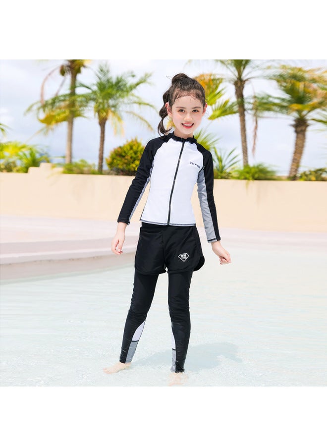 Boys' And Girls' Fashionable Long-sleeved Sunscreen Suit Diving Surfing Color Matching Cute Sports Edition Beach Spa Swimsuit