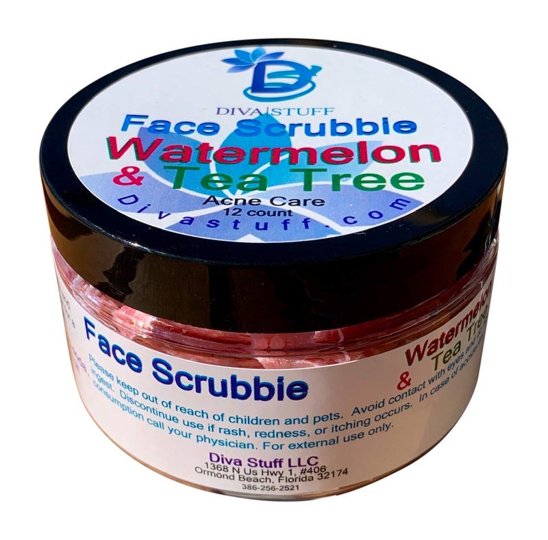 Diva Stuff Face Scrubbie Exfoliating Face Scrub Pads BlackheadWhitehead Acne Reducing Skincare Tool Promotes New Skin Cell Turn Over 12 Pads Watermelon Tea Tree