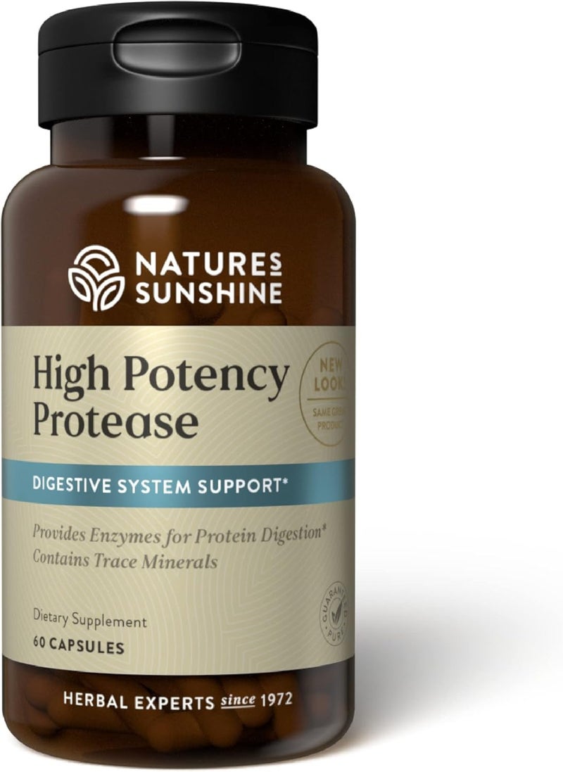 Nature's Sunshine High Potency Protease - 60 Capsules for Digestive System Support - Image 1