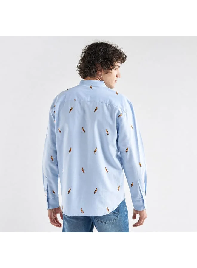 Splash FAV All-Over Printed Shirt with Mandarin Collar and Long Sleeves