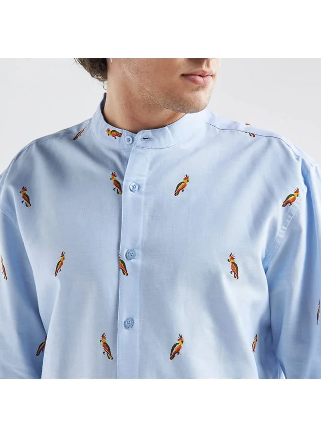 Splash FAV All-Over Printed Shirt with Mandarin Collar and Long Sleeves