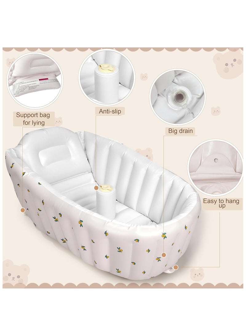 NANAO Inflatable Baby Bathtub with Built-in Air Pump, Newborn to Toddler Bath Tub,Portable Travel Shower Basin with Back Support, Deflates and Folds Easily (Olive Bath) - Image 4
