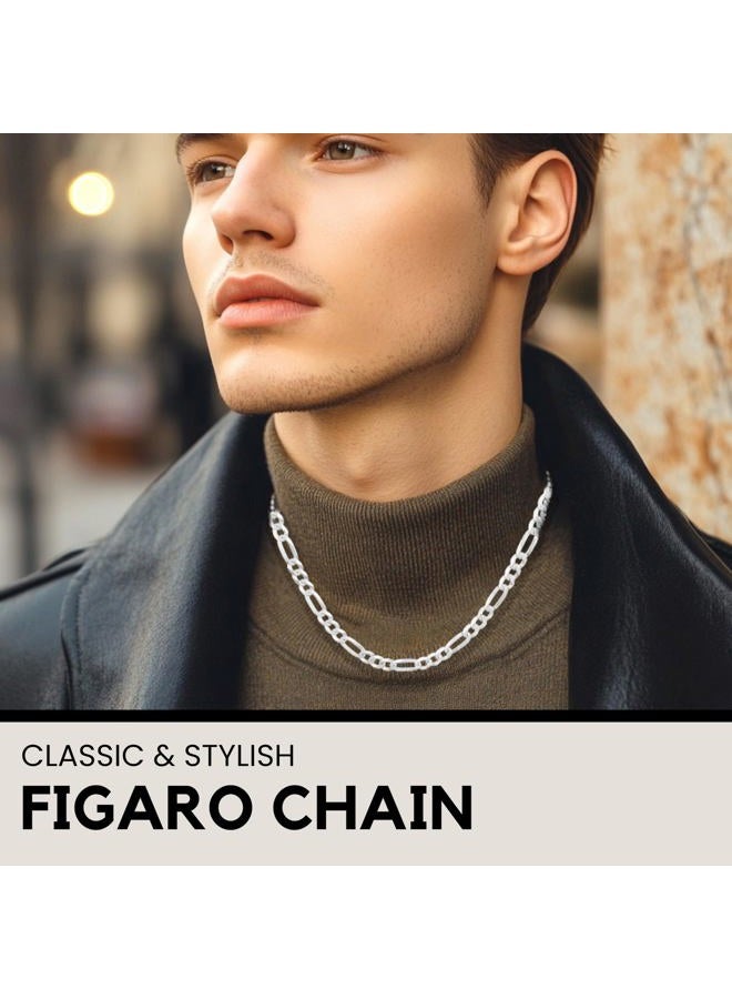 KISPER Italian 925 Sterling Silver Diamond Cut 5mm Figaro Link Chain Necklace - for Men & Women with Lobster Clasp - Made in Italy, 30" - Image 2