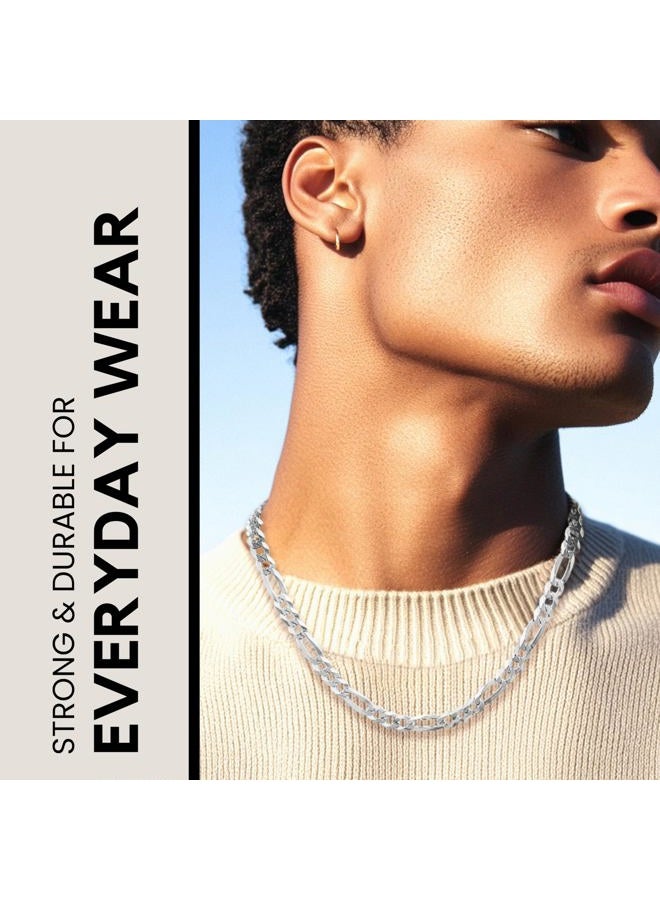 KISPER Italian 925 Sterling Silver Diamond Cut 5mm Figaro Link Chain Necklace - for Men & Women with Lobster Clasp - Made in Italy, 30" - Image 4