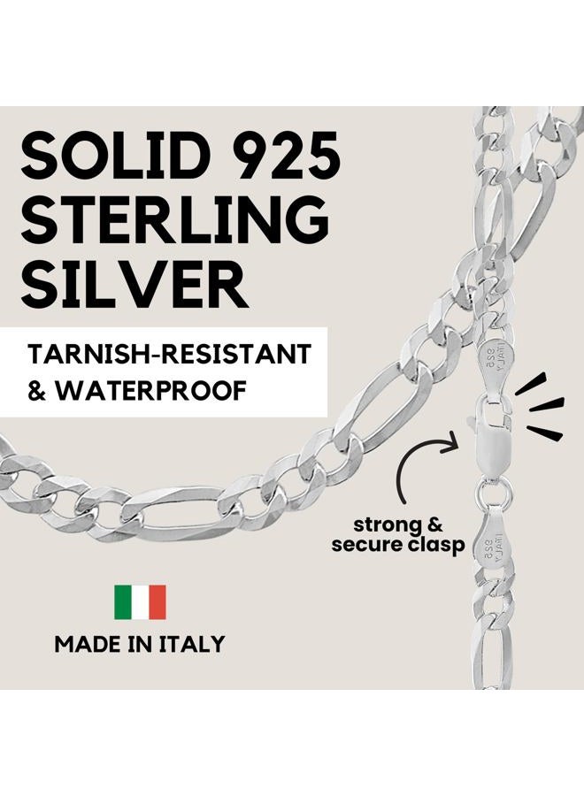 KISPER Italian 925 Sterling Silver Diamond Cut 5mm Figaro Link Chain Necklace - for Men & Women with Lobster Clasp - Made in Italy, 30" - Image 5