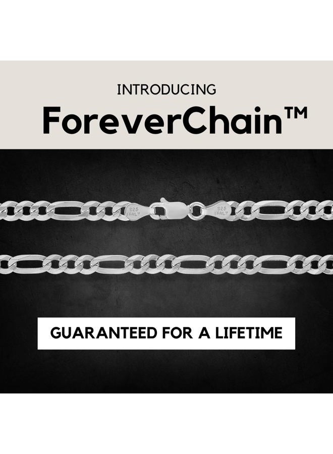 KISPER Italian 925 Sterling Silver Diamond Cut 5mm Figaro Link Chain Necklace - for Men & Women with Lobster Clasp - Made in Italy, 30" - Image 3
