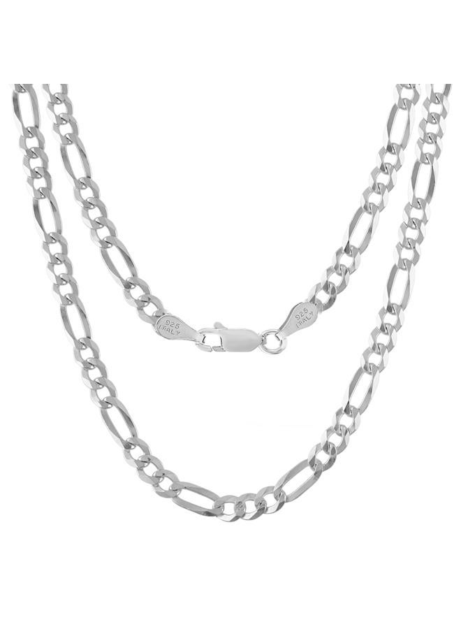 KISPER Italian 925 Sterling Silver Diamond Cut 5mm Figaro Link Chain Necklace - for Men & Women with Lobster Clasp - Made in Italy, 30" - Image 1