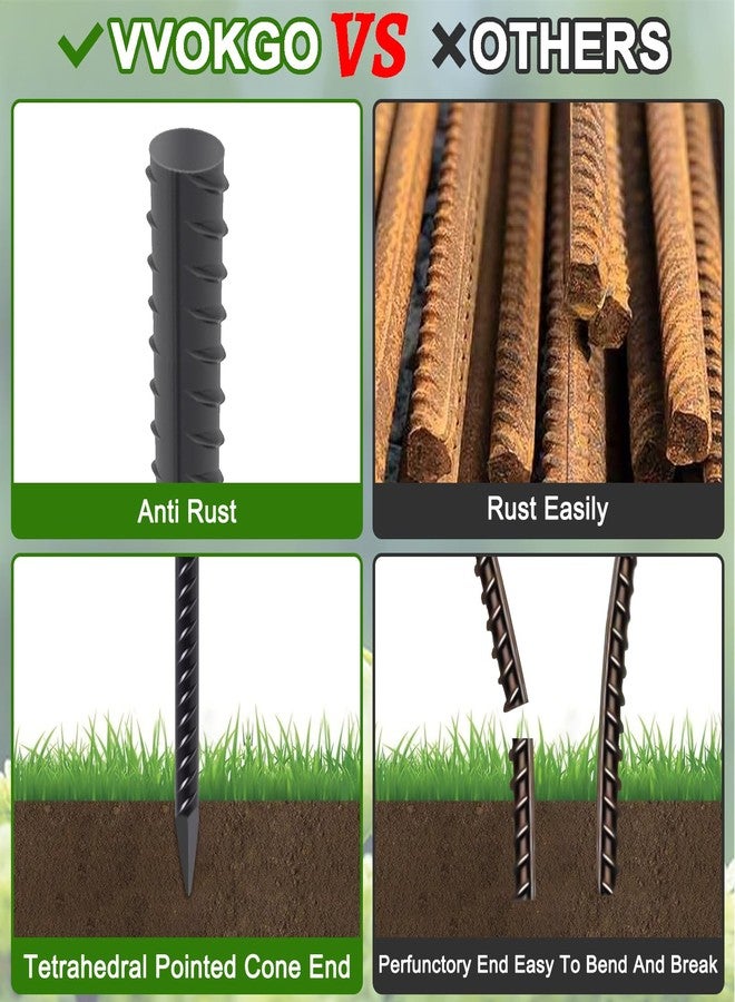 VVOKGO RebarStakes 16 Inches Rebar Stakes (12pcs) Ground Anchors Steel Plant Support Garden Stake Metal Straight Camping Spikes with Chisel Point End, Black - Image 3